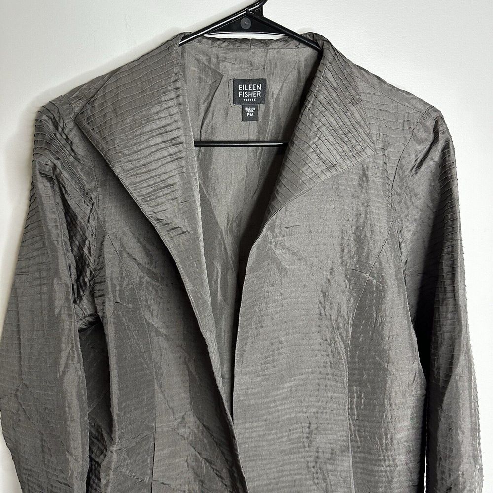 Women's Eileen‎ Fisher Size PM Grey Lightweight Cardigan Blazer 100% Silk